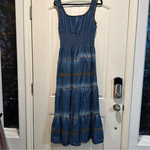 Lapis Blue Denim Maxi Dress Cottage Core - Picture 8 of 8